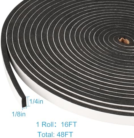 3 Rolls Weather Stripping,1/4 Inch Wide X 1/8 Inch Thick Foam Seal Tape High Density Foam Strip Self Adhesive,Closed Cell Tape Seal Strip,16 Feet Long Each