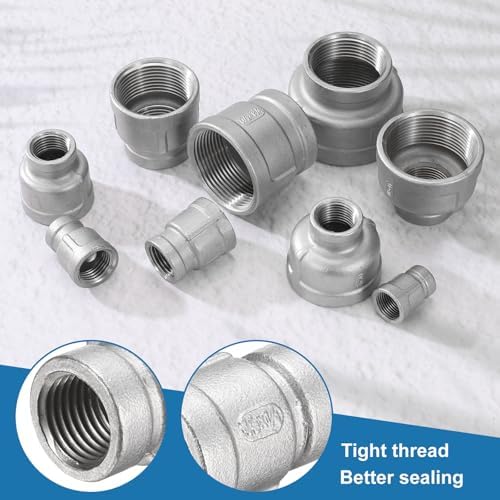 HARFINGTON Reducing Coupling 1/2"x1/4" NPT Female 304 Stainless Steel