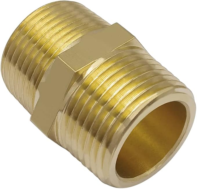 Hooshing 2PCS Brass Hex Nipple 1" NPT Male to Male Pipe Fittings Coupling Connector