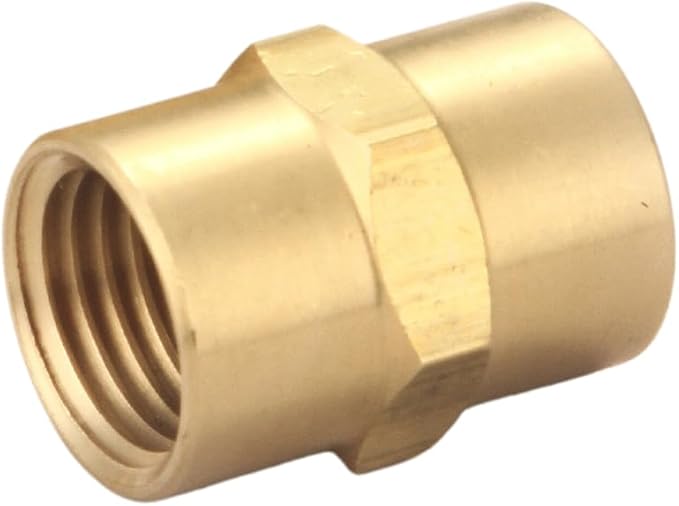 Brass Coupling 1/4 Inch NPT Female x 1/4 Inch NPT Female, Hex Head Pipe Fitting, FNPT to FNPT Compressor Connector, Air Hose Adapter Brass Fittings, 0.5" ID × 0.5" ID, Pack of 2