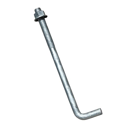 Sandbaggy 1" x 16" Threaded Concrete Anchor L-Bolts (Nuts & Washers Included) - Hot Dipped Galvanized - Sill Plate, Base Plate, Masonry, Wood, Cement Anchors, J Bolt (5, 1" x 16")