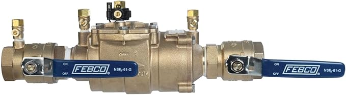 Febco LF850 Series 1-1/4" Lead-Free Copper Silicon Alloy Double Check Valve Backflow Preventer Assembly, Quarter Turn Shutoff, Small Diameter, NPT Connections, Freeze Sensor, Modular Design
