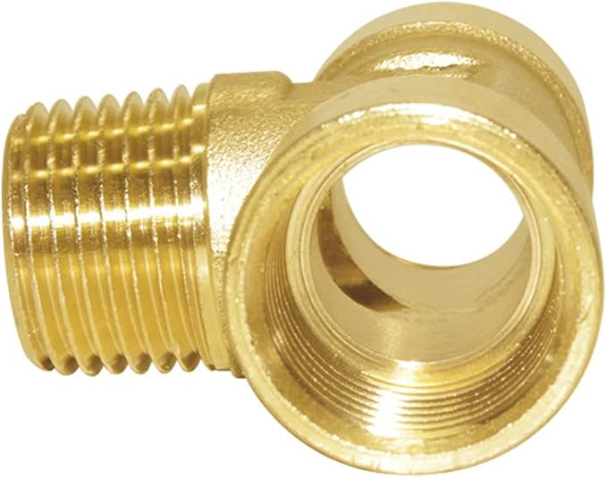 Joywayus Brass Pipe Fitting Barstock Tee 3 Way NPT 1/2" Female x 1/2" Male x 1/2" Female Hose Fitting (Pack of 2)