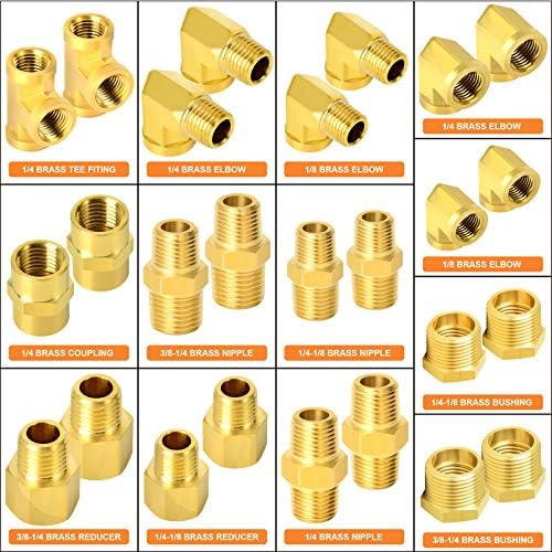 GASHER 26PCS Brass Pipe Fitting Kit, Hex Bushing, Reducer Adapter, Hex Nipple, 90 Degree Barstock Street Elbow