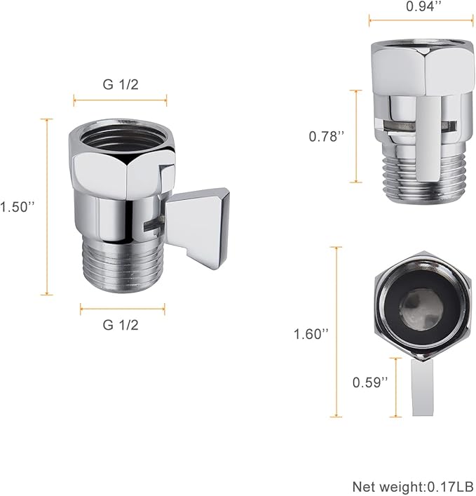 Angle Brass Shut Off Valve for Handheld Shower, Water Pressure Regulator Replacement, Chrome