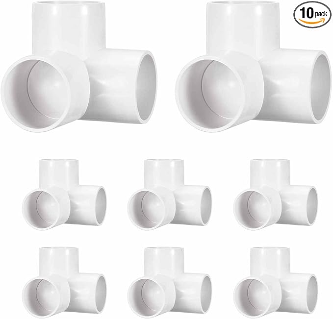 10Pcs 1 1/2" Elbow PVC Fitting, SCH40 3-Way Tee Furniture Grade PVC Pipe Fitting, DIY Corner Elbow Connector for Building Furniture, Greenhouse Frame Connection, Socket x Socket