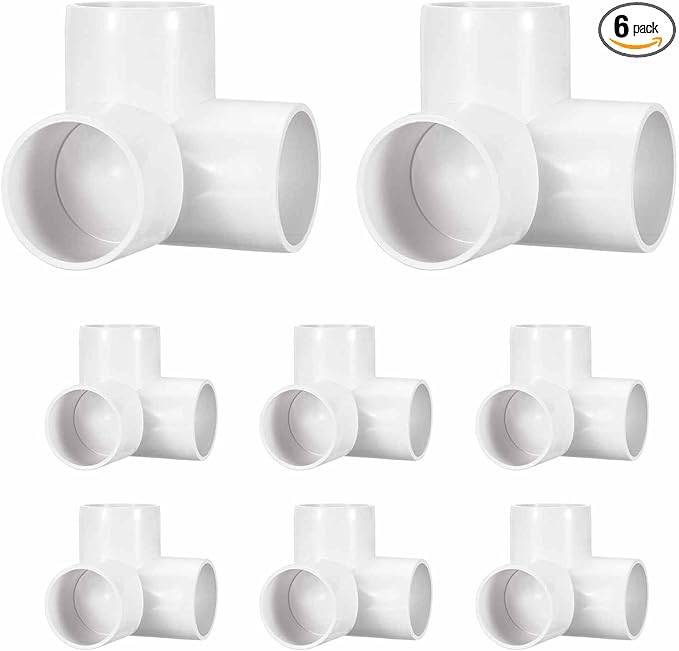 6Pcs 1 1/2" Elbow PVC Fitting, SCH40 3-Way Tee Furniture Grade PVC Pipe Fitting, DIY Corner Elbow Connector for Building Furniture, Greenhouse Frame Connection, Socket x Socket