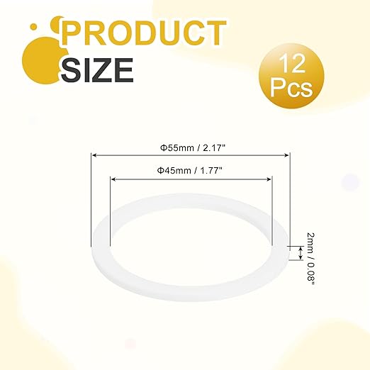 MECCANIXITY PTFE Flat Washers, 12Pack 55mm OD 45mm ID 2mm Thick Sealing Spacer Gasket Ring for Faucet Pipe Hose Bolt Machinery, White