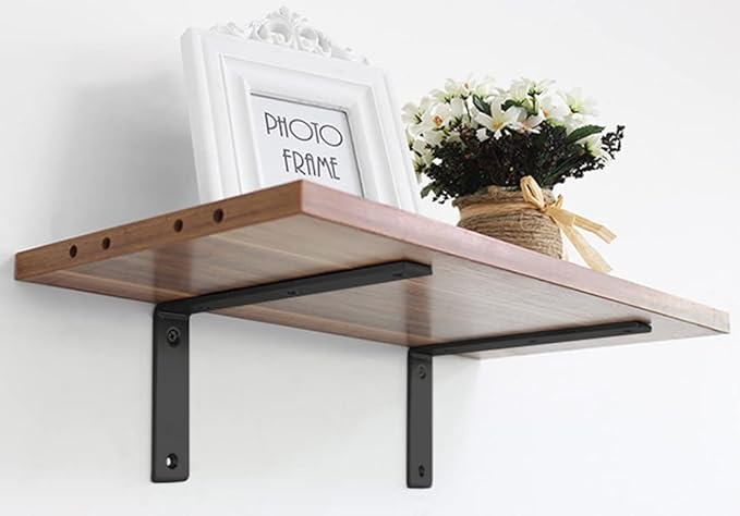 Heavy Duty Shelf Brackets 10 inch Rustic L Black Shelf Brackets 10 x 6 inches Metal Iron Industrial Shelf Bracket - L10 x H 6" x W 1.5" - 4 Pack