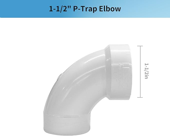 LESSO PVC Pipe, Adjustable P Trap 1 1/2 Inch, PVC Fitting for RV Drain Bathroom Kitchen Sink Drain Pipe Tubular Kit with White Threaded Adapter Ring