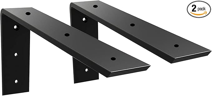 WINKER Countertop Support Bracket 2 Pack Heavy Duty 3/8" Thick Hidden L Shelf Bracket 12" x 6" x 2.5" Metal Corbels for Quartz/Granite/Wood/Concrete/Laminate Countertops, Black