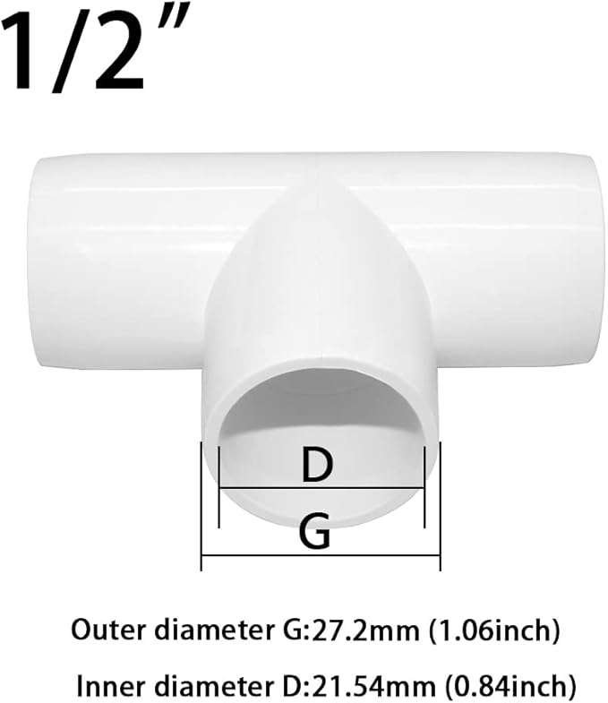 1/2 Inch Tee PVC Fitting 3 Way Connector, Furniture Grade Corner Fittings for DIY Building Furniture Greenhouse Shed Pipe Fittings Tent Connection (Pack of 8)