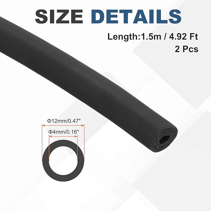 2pcs 1/6" ID Pipe Insulation Foam Tube, EPDM Pipe Cover 4/9" OD Wrap Roll Bar Tubing 4.9FT Long - Insulation Freeze Heat Preservation for Guitar Stand/AC Units/Exercise Machine