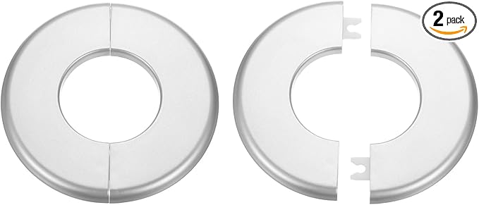 HARFINGTON 2pcs Wall Split Flange 51mm/2" Self-Adhesive Plumbing Cover Plates ABS Plastic Round Escutcheon Plate Buckle Design for Water Pipe Bathroom Kitchen Decoration, Silver Tone