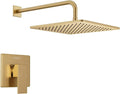 Lava Odoro 12-inch Modern Square Shower Faucet Set Champagne Gold, Shower Trim Kit with Rough-in Valve High Pressure Gold Rainfall Shower Head and Handle Set, (Valve Included), SF106-CB