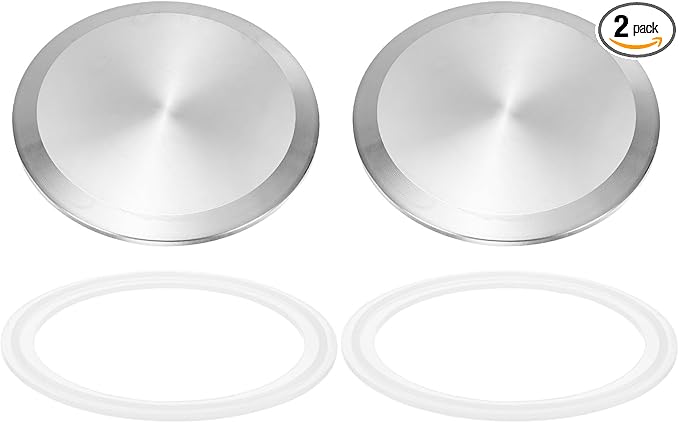 uxcell 2set Stainless Steel Sanitary Fitting Clamp End Cap 4" (106mm) Solid Tube End Cap with Silicone Gasket for Food Beverage Cosmetics Factory Pipes