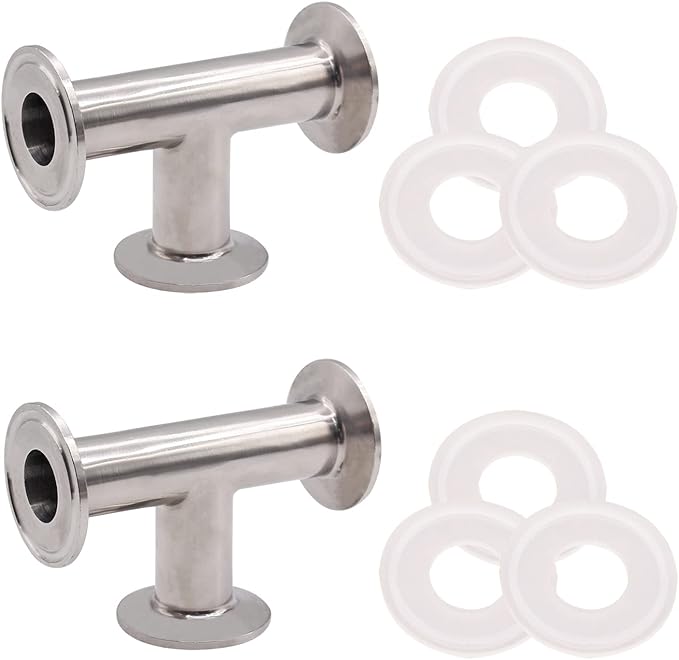 DERNORD 2 Pack Clamp Tee 3 Way Stainless Steel 304 with 6 Silicone Gaskets Fits 1.5" Tri Clamp, 25mm Pipe OD Sanitary Fittings(1 inch)