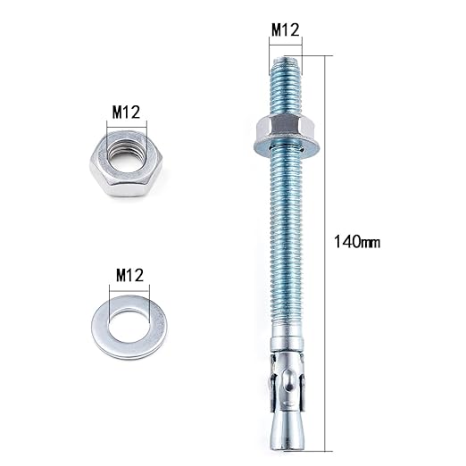 30 Pcs M12 x140mm Zinc-Coated Wedge Anchors for Heavy Duty Concrete Wall Anchor Cement Wall Base Bracket Concrete Mounting (30, M12 x140)