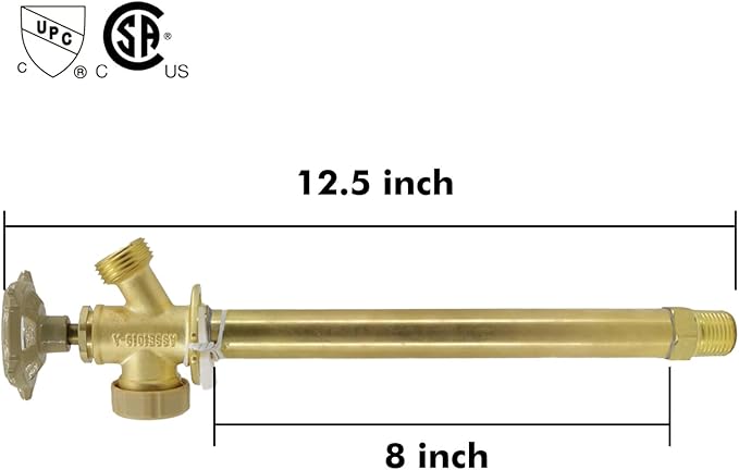 8 Inch Anti-Siphon Frost Free Sillcock Valve Multiturn 1/2 Inch NPT, 3/4 Inch Hose Bibb, Brass Body,Brass Valve 8 inch Length