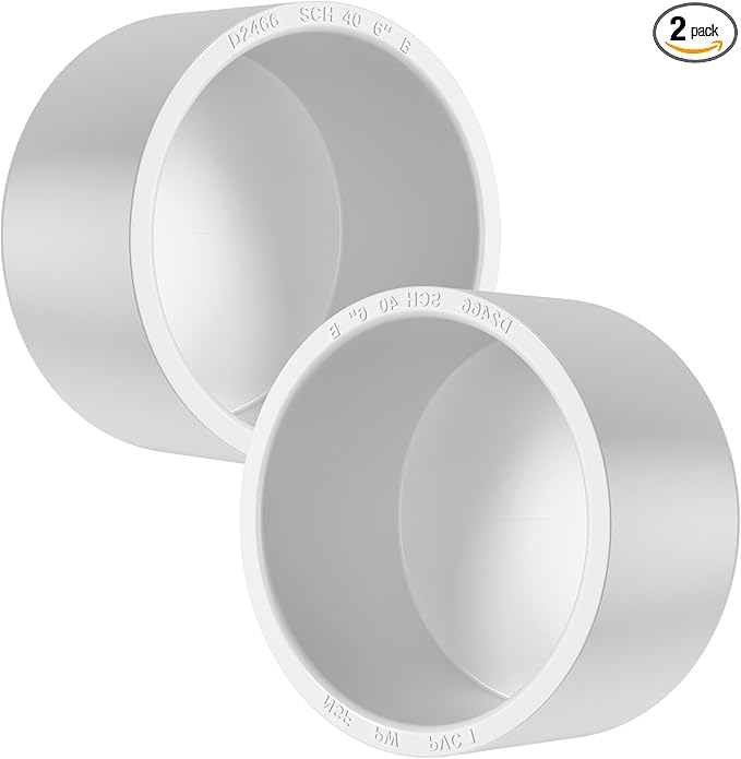 6" PVC Pipe End Cap Fitting, 2PCS SCH40 Furniture Grade PVC Pipe Plug Adapter, White Pipes Slip End Caps Sockets for Built Furniture DIY Garden Shelf