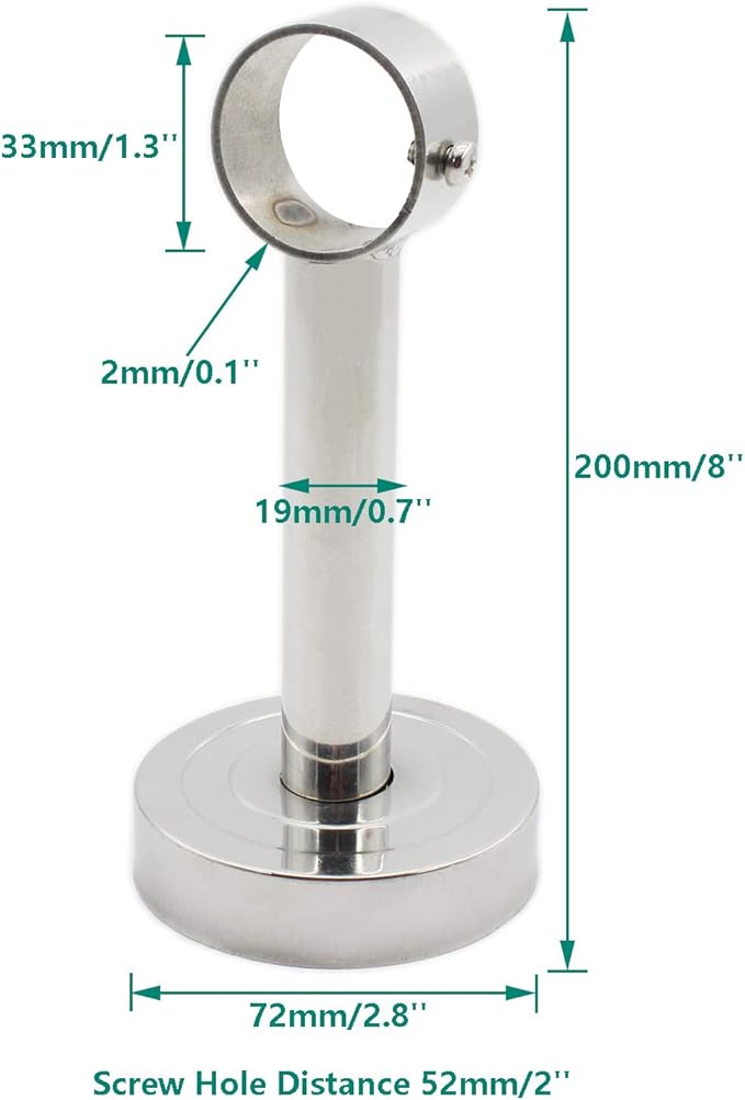 2 Pack Ceiling Mount Bracket, Stainless Steel Wardrobe Pipe Bracket Rod Holder Ceiling Holder, ULIFESTAR Shower Curtain Closet Wardrobe Rod Lever Support Pipe Flange Socket (D*H)33*200mm/1.3*8''