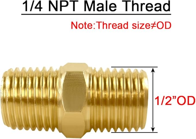 Joywayus 5Pcs Brass Pipe Fitting Hex Nipple Equal 1/4" Male NPT Male Air Fuel Water