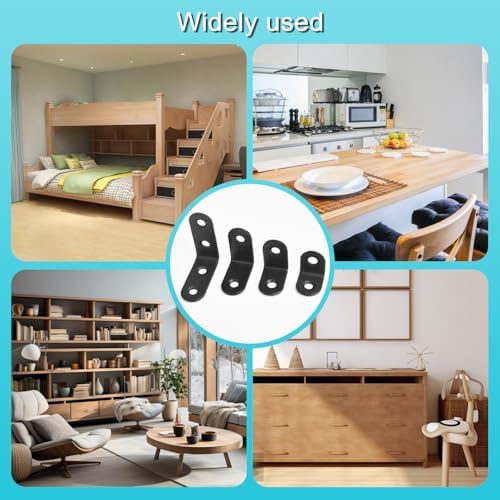 40 Pack L Corner Bracket Black 90 Degree Right Angle Brackets L Shaped Bracket Metal Corner Braces 20mm/ 25mm/30mm/40mm Mending Repair Plate Brace for Furniture, Cabinets, Chairs
