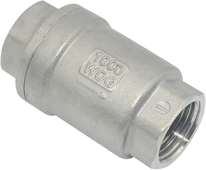 NPT Female WOG1000 Check Valve,Vertical Check Valve,NPT Spring Loaded in-line Low Cracking Pressure,Stainless Steel SS316 CF8M (1/2")