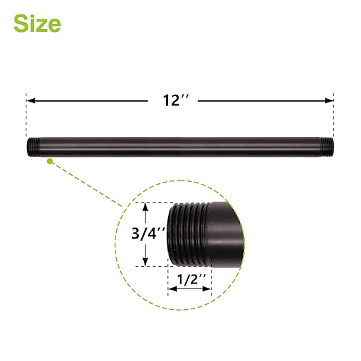 Naiture Brass Heavy Duty 1/2 NPT Connection Threaded Pipe Fitting Nipple, 12" Long, Oil Rubbed Bronze Finish