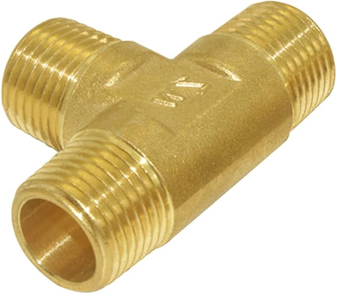 Joywayus Brass Pipe Fitting Barstock Tee 3 Way NPT 1/2" Tee (Pack of 2)