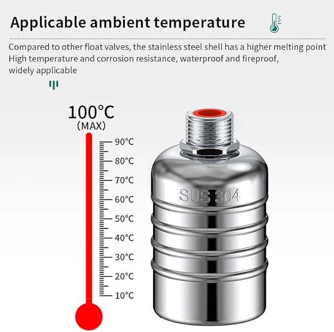 304 Stainless Steel Float Valve,Stainless Steel Float Valve,1/2 to 3/4 Inch Automatic Water Level Control, No Pump Needed for Water Tanks,Livestock Troughs（Top/Side Entry）