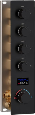 Shower Valve Concealed Shower Mixing Faucet with Temperature Display Function, Flow Control Brass Diverter Valve Kit, 4 Function Can Be Activated Simultaneously, Matte Black