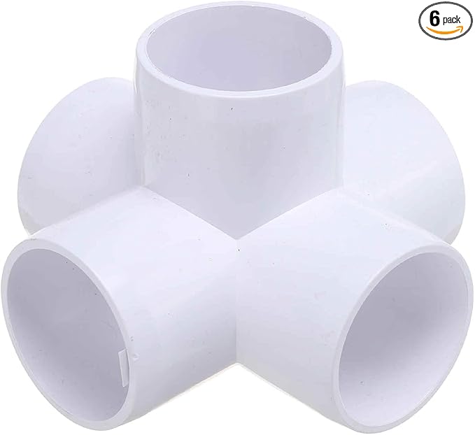 6Pcs 1 1/2" Elbow PVC Fitting, SCH40 5-Way Cross Furniture Grade PVC Pipe Fitting, DIY Corner Elbow Connector for Building Furniture, Greenhouse Frame Connection, Socket x Socket