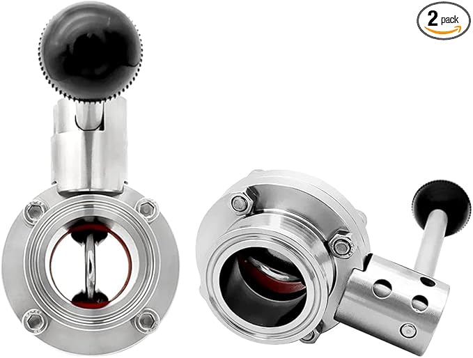 Sanitary Butterfly Valve Tri Clamp Valve with Handle 1.5" Tri Clamp Clover 1" Tube OD 304 Stainless Steel (pack of 2)
