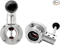 Sanitary Butterfly Valve Tri Clamp Valve with Handle 2" Tri Clamp Clover 2" Tube OD 304 Stainless Steel (pack of 2)