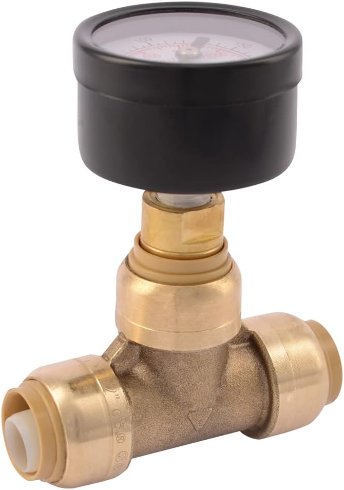 SharkBite 1/2 x 1/2 in Pressure Gauge Tee, Push-to-Connect Brass Plumbing Fitting, 24436