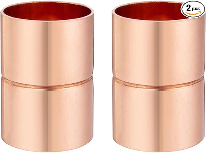 Straight Coupling Copper Fittings 1 Inch Copper Pipe Welding Joint Connector Adapter For HVAC Air Conditioning 2 Pack