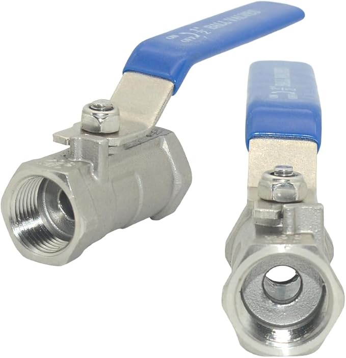 VARMHUS 2PCS 1/2" Stainless Steel 304 Ball Valve 1Pc Type NPT Female Threaded with Heavy Duty Blue Vinyl Insulation Handle,CF8M Ristricted Flow,1000 WOG (2PCS 1/2")