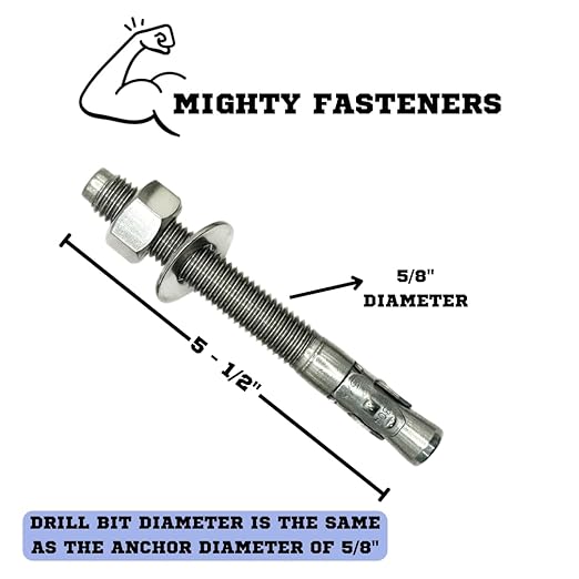 Wedge Anchors – Heavy-Duty 304 Stainless Steel Expansion Bolts for Concrete & Masonry, Rust-Resistant & Durable - 5/8" X 5-1/2" - 25 Pack