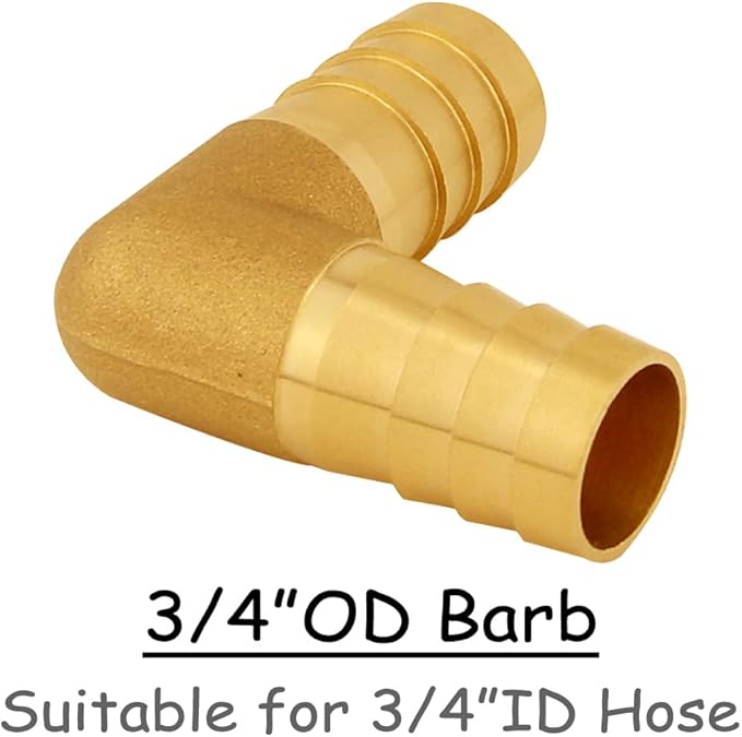 2PCS Solid Brass 3/4"OD Barb Elbow Fittings 2-Way 90 Degree L Right Angle Barbed Fitting for Water/Oil/Gas
