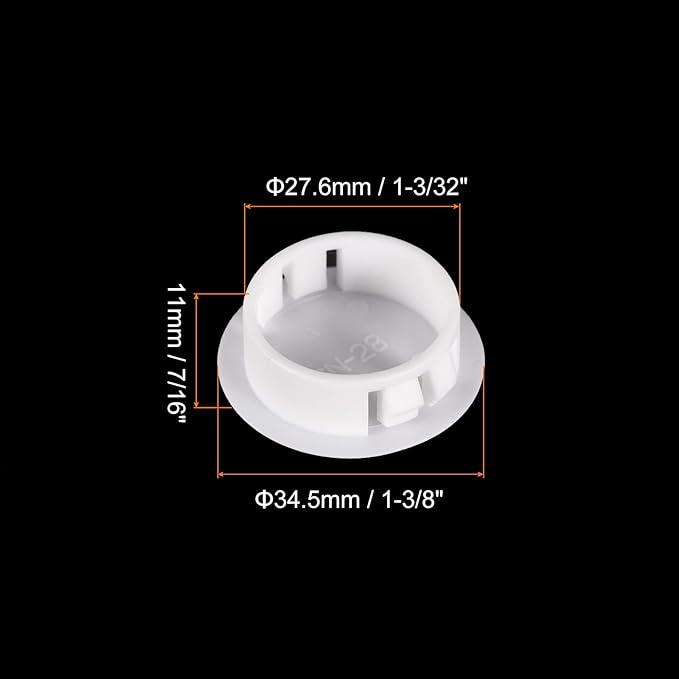 uxcell 1-3/32" Plastic Hole Plugs, 36Pcs Flush Type Panel Round Snap in Fastener Knockout Locking Plugs for Furniture Insert End Caps Panels, White