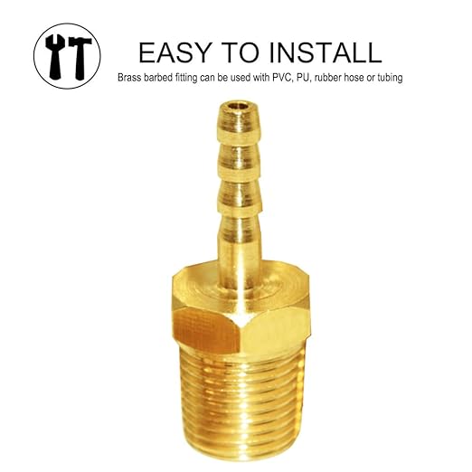 JoyTube Hose Barb Fittings 1/8" Barb to 3/8" NPT Male Thread Brass Metals Adapter Connector(5 Pcs)