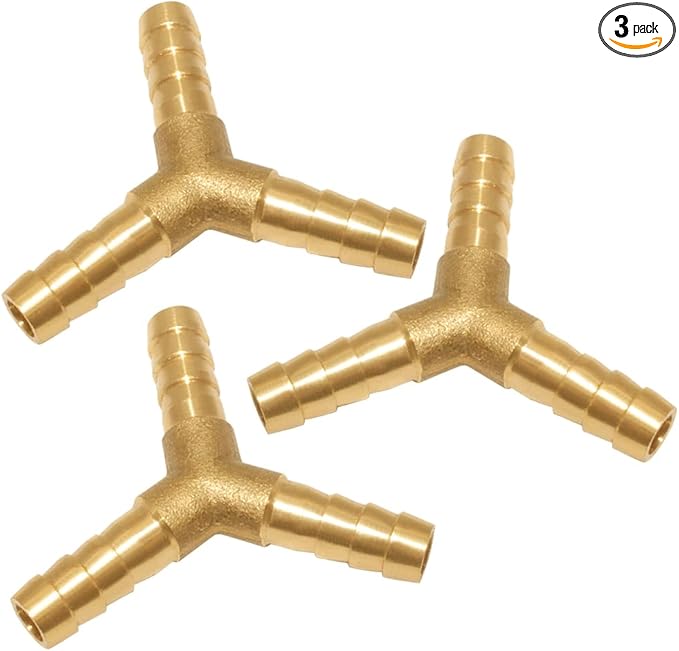 3PCS Solid Brass 3/8"OD Barb Fittings Y 3-Way Union Intersection Hose Barb Fitting for Water/Oil/Gas
