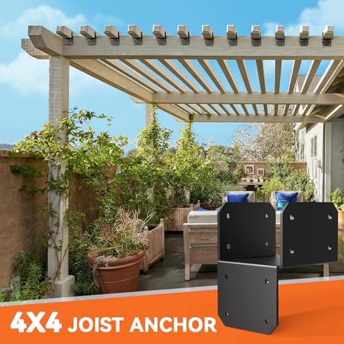 4Pcs 4x4 Joist Anchor Connector - Heavy Duty Steel Post Cap Tie Brakcet, 16 Gauge Carbon Steel 4x4 Post Connector Brackets, Post to Beam Connector Fits 2x4 Lumber(Actual Size 3.5"x3.5")