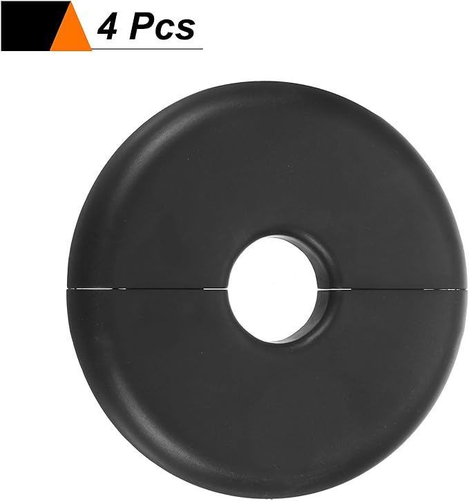 HARFINGTON 4pcs Wall Split Flange 17mm/0.7" Self-Adhesive Plumbing Cover Plates ABS Plastic Round Escutcheon Plate Buckle Design for Water Pipe Bathroom Kitchen Decoration, Black