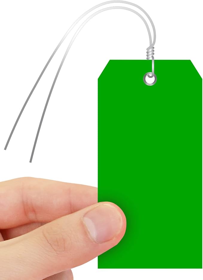 SmartSign Pack of 100 Green Plastic Tags with Wires, 4.75 x 2.375 inch, Metal Eyelet, 10 mil Tear-Proof Polylith Plastic Size-5, Writable