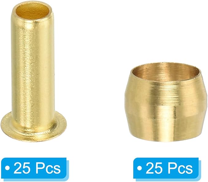 PATIKIL 1/4" Tube ID Compression Assortment Kit, 25 Set Brass Compression Sleeve Ferrule & Insert for Water Oil Air Pipe