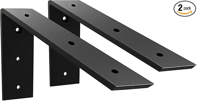 WINKER Countertop Support Bracket 2 Pack Heavy Duty 3/8" Thick Hidden L Shelf Bracket 8" x 6" x 2.5" Metal Corbels for Quartz/Granite/Wood/Concrete/Laminate Countertops, Black