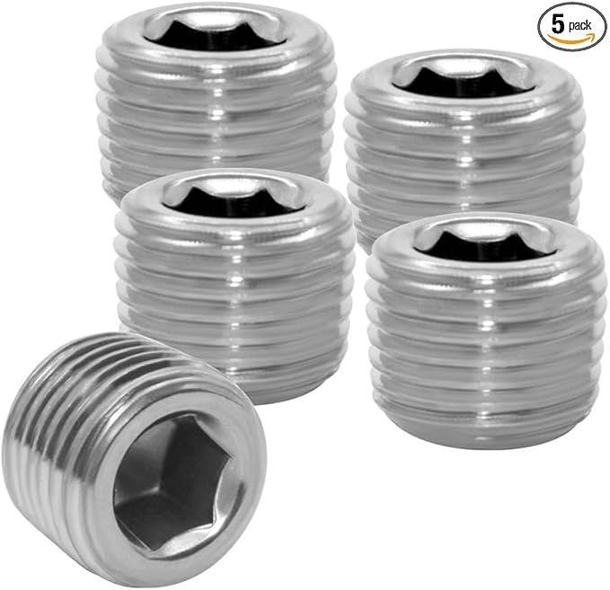 Joywayus 5Pcs Stainless Steel Internal Hex Thread Socket Pipe Plug 1/8"NPT Male