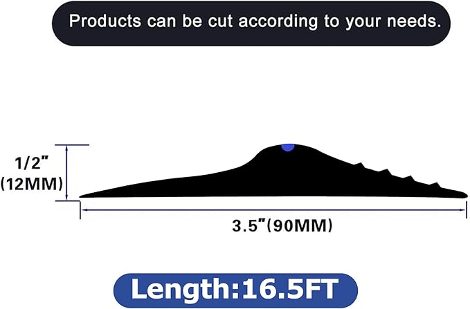 ToLanbbt 16.5Ft/5M Universal Garage Threshold Seal Strip with 300ml Black Sealants/Adhesives, Garage Door Bottom Weatherproof Strip Rubber DIY Weather Stripping Replacement (Black-Blue Line)